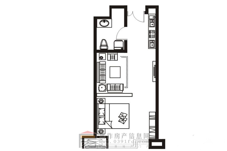 理達(dá)文華廣場(chǎng)一室一廳一廚一衛(wèi)約42.91㎡